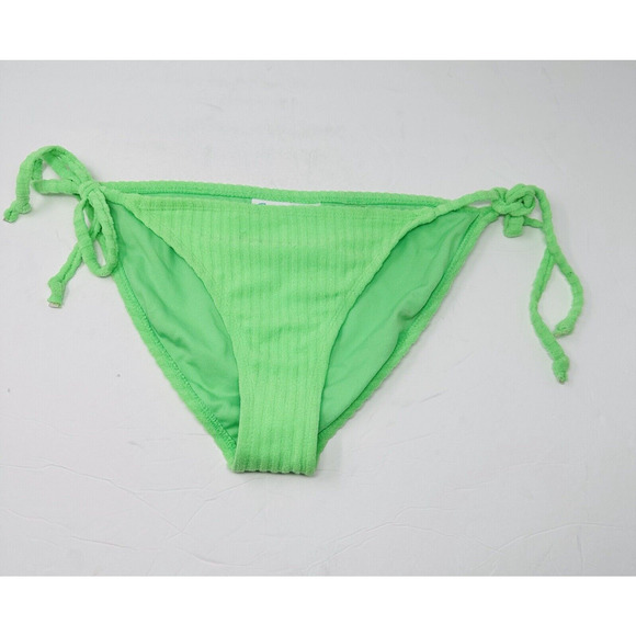 California Waves Womans Large Green Terry Hipster Bikini Swim Bottom Tie NWT - Picture 2 of 6